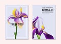 Watercolor Irises wedding invitatoin cards, greeting card onine template kit. Summer holiday art. Violet purple  Floral garden Royalty Free Stock Photo