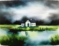 Watercolor of Irish house on a