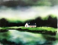 Watercolor of Irish house on a