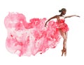 Watercolor african ballerina. Hand drawn dancer on white background. Painting illustration. Royalty Free Stock Photo