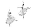 Watercolor ballerinas. Hand drawn dancers on white background. Painting illustration.