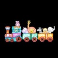 Watercolor isolated illustration of animal train
