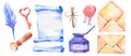 Watercolor isolated set love elements. Hand drawn Valentine`s day symbol Royalty Free Stock Photo