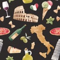 Watercolor italian vector pattern Royalty Free Stock Photo