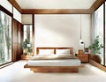 Watercolor of Japandi Style Master Bedroom Interior Design