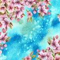 Watercolor japanese cherry blossoms