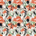 Watercolor Japanese crane bird seamless pattern