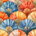 Watercolor Japanese Fans Pattern Seamless Background Royalty Free Stock Photo