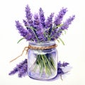 Watercolor Illustration Of Lavender In A Mason Jar Royalty Free Stock Photo