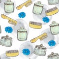 Watercolor jars and combs pattern blobs