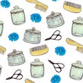 Watercolor jars and combs pattern isolated