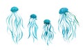 Watercolor jellyfish collection, underwater creatures painting illustration. Hand drawn cute sea animals isolated on white