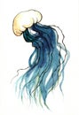 Watercolor cute jellyfish. Funny illustration