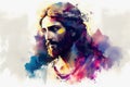 Watercolor jesus christ religious abstract art background. Generative ai