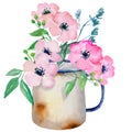 Watercolor jug with flowers