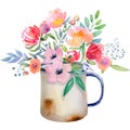 Watercolor jug with flowers