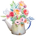 Watercolor jug with flowers