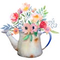 Watercolor jug with flowers