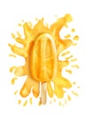 Watercolor juicy orange popsicle on paint splash