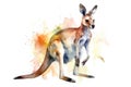 Watercolor kangaroo illustration on white background