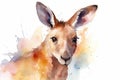 Watercolor kangaroo illustration on white background