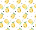 Watercolor Kawaii Lemon Seamless Pattern. Cute citrus Fruit background Illustration