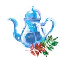 Watercolor kettle with tea