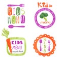 Watercolor kids menu logo design set.