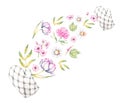 Watercolor kitchen potholders with flowers on a white background