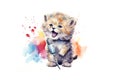 watercolor kitten with microphone on white background