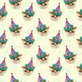 Watercolor Kitten IN PARTY HAT seamless pattern