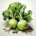 watercolor kohlrabi cabbage isolated on white , AI Generated