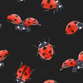 Watercolor ladybug seamless pattern