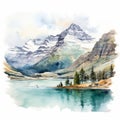 Watercolor Lake Illustration Of Waterton-glacier International Peace Park