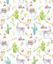 Watercolor lama vector pattern