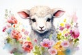 Watercolor lamb illustration on white background