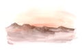 Watercolor landscape: african desert sunrise. Hand painted nature view with Acacia trees. Beautiful safari scene for