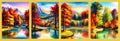 Watercolor landscape. Autumn forest on the lake shore vector illustration autumnal trees on the shore of calm forest Royalty Free Stock Photo