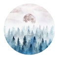 Watercolor landscape in a circle