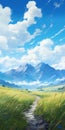 Anime Landscape: Hilly Land And Grass With Whistlerian Style