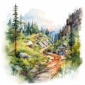 Watercolor Illustration Of Highline Trail: Grandiose Landscapes In Uhd