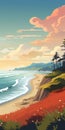 Colorful Coastal Illustration With Forest And Dunes