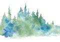 Watercolor landscape with fir trees green flames background coniferous forest template Royalty Free Stock Photo