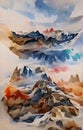 Watercolor landscape - mountain range