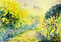Watercolor landscape original painting Royalty Free Stock Photo