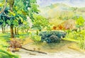 Watercolor landscape original painting colorful of mountain Royalty Free Stock Photo