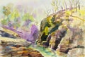 Watercolor landscape original painting colorful of mountain Royalty Free Stock Photo