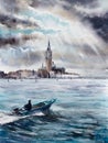 Venice sea view watercolors painted Royalty Free Stock Photo