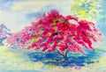 Watercolor landscape original painting pink color of bougainvillea Royalty Free Stock Photo