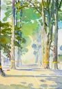 Watercolor landscape painting colorful of Tunnel trees Royalty Free Stock Photo